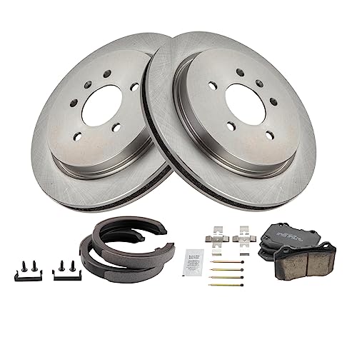 Image of TRQ Rear Brake Pad and Rotor Set Ceramic Parking Brake Shoe Compatible with 2005-2008 Cadillac STS Code Z770
