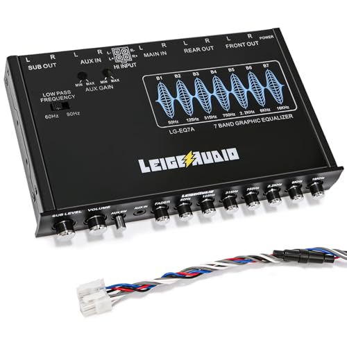 LEIGESAUDIO LG-EQ7A 7-Band Car Audio Graphic Equalizer with Front 3.5mm Aux Input, High Voltage RCA Outputs and High Level Speaker Inputs
