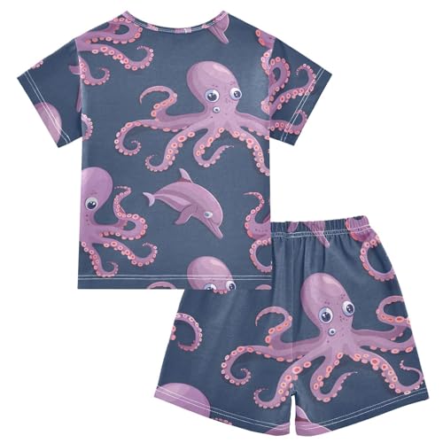 ALAZA Dolphin on Blue Pajamas Short Sleeve 2 Piece Sleepwear Top and Bottom Pajama Set Unisex2