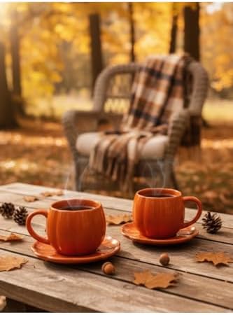 Viyalente El Yapımı 1 Adet Tabaklı Seramik Bal Kabağı Kupa Çay Kahve Fincan Takımı 250 Ml - Görsel 6