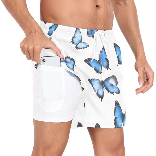 xigua Blue Butterflies Mens Swim Trunks with Liner, 5 inch Quick Dry Mens Boardshorts for Beach2