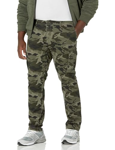 Amazon Essentials Men's Straight-Fit Stretch Cargo Pant (Available in Big & Tall), Green Camo, 42W x 30L