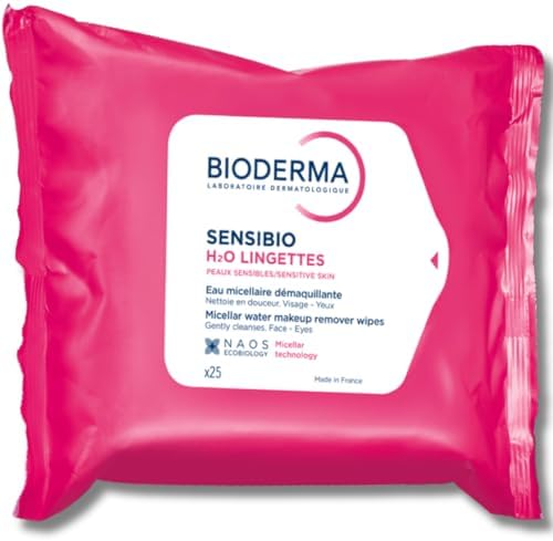 Bioderma Sensibio H2O Makeup Wipes, Cleansing and Makeup Removing, Skin Soothing for Sensitive Skin, 25 Wipes