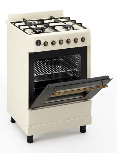 Ferre F6IP40E7-CR-RETRO-W 60cm Freestanding Dual Fuel Cooker With Wok Burner & Turbo Fan - Cream - Image 2