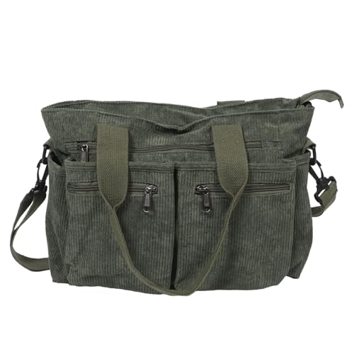 BESPORTBLE Bolso Tote de Mujer de Vintage con Gran Capacidad y Bolsillos Bandolera Cruzada Minimalista para Trabajo y Uso Diario Color Verde Militar Resistente y Versátil