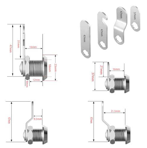 YOUTU® Briefkastenschloss, Nockenschloss, Schrankschloss, Schrankschloss, Möbelschloss, Spindschloss, Hebelschloss, Aus Druckguss-Edelstahl, Kommt mit 4 verschiedene Schlossplatten (1 Stück-16mm)