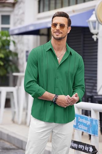 COOFANDY Mens Cuban Guayabera Shirt Casual Button Down Shirts Long Sleeve Summer Beach Shirts - image 3