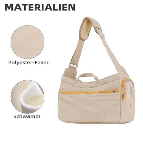 ONECUTE Business-Hundetasche für Kleine Hunde & Katzen – Klappbare Tragetasche mit Weichgepolstertem Hartboden, Belüftungsmesh & Seitentaschen – Elegant für Alltag, Outdoor & Büro (Khaki,40x14x25 cm)