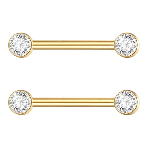 Aumeo 14G G23 Titanium Internally Threaded Nipple Rings Gold Nipple Piercing Jewelry for Women