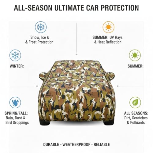 Image of Premium Jungle Print Series 100% Waterproof Car Body Cover for i20 Sports Cover (All Models) with Mirror Pockets | Triple Stitched, Elastic, Custom Fit, Heat Resistant, Anti-Dust, All-Weather Cover