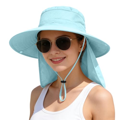 Image of ZOORON Sun Hats for Men Women Fishing Hat with Neck Flap,UPF 50+ Sun Hat Waterproof Wide Brim Bucket Hats for Safari Hiking