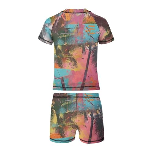 Palm Trees in Jamaica ColorsChildren's Casual Swimsuit Set - Simple and Versatile9-11Y（140cm）3