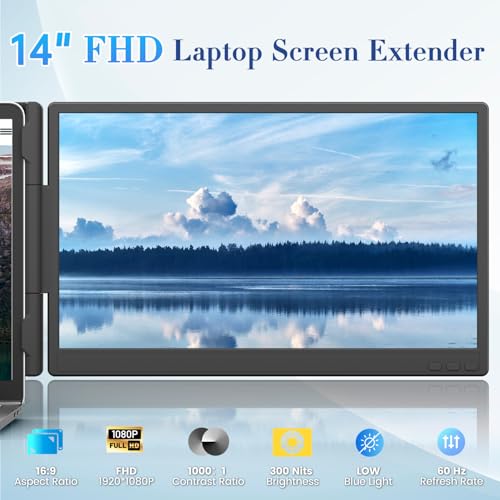 Teamgee 14.1 Laptop Bildschirm Erweiterung, Ultra-dünner 1080P FHD Protable Monitor für Laptop, Laptop Screen Extender HDMI/USB-A/USB-C Plug and Play für 13-17 Laptops für Mac, Wins, Android, Dex
