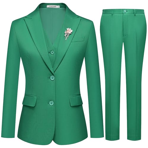 Kelyaa Women's 3 Pieces Suit Lady's 2 Buttons Peak Lapel