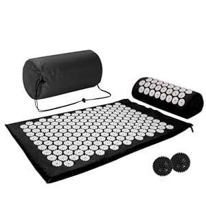 Acupressure Mat, Acupuncture Mat, Massage Mat and Pillow Set with 2pcs Massage Balls, Relieving Neck and Back Pain, Muscle Relaxation and Stress Reduction, Sciatica Relief, Carry a Handbag, Black