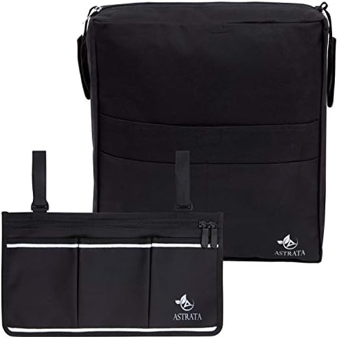Two Bags Wheelchair Accessories by Astrata - Backpack Storage and Armrest Side Organizer - Lightweight Wheelchair Rollator Walker Bag - Organizers and Storage Travel Items (Black)