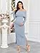 CYCLAMEN Off-Shoulder Maternity Sweater Dress Rib Knit Long Sleeve Dresses with Side Slit Pregnancy Clothes Baby Shower, Light Blue, M