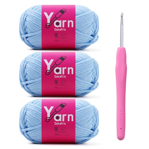 Image of Crochet Yarn with Cotton Yarn for Crocheting - Crochet Knitting Yarn for Beginners with Easy-to-See Stitches - Yarns for Crocheting - Parfait Chunky Yarns -Cotton-Nylon Blend (Pale Blue)