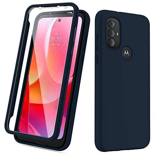 WRJ for Motorola Moto G Power 2022/Moto G Pure/Moto G Play 2023 Case with Built-in Screen Protector,360Â°Full Body Protective Rugged PC Front Cover+Soft Liquid Silicone Shockproof Back Cover -Blue