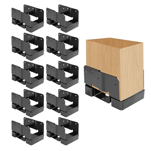 DEWHONETE 10Pcs 4x6 Post Base Brackets Fit for Concrete Wooden Deck Fence Post Anchor Base Holder Kit -Black
