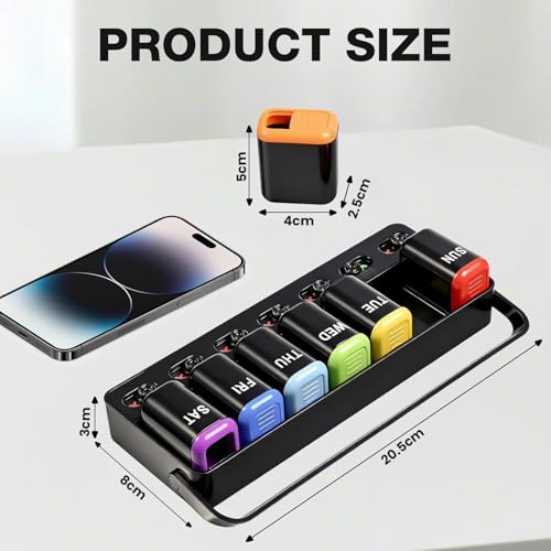 Image of House of Quirk Weekly Pill Organizer 7 Day, One-Time-a-Day Medicine Box with Reminder, Detachable Travel Pill Case, Large Capacity Organizer for Vitamins, Supplements & Daily Medication (Black)