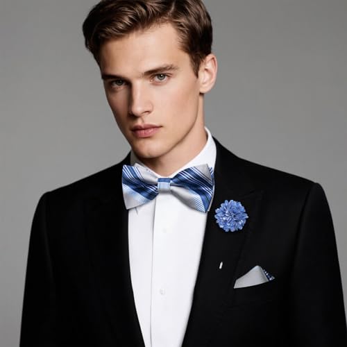 Image of Hi-Tie Bow Ties for Men Pre-Tied Pocket Square with Cufflinks Mens Bowtie Sets for Wedding Formal Party