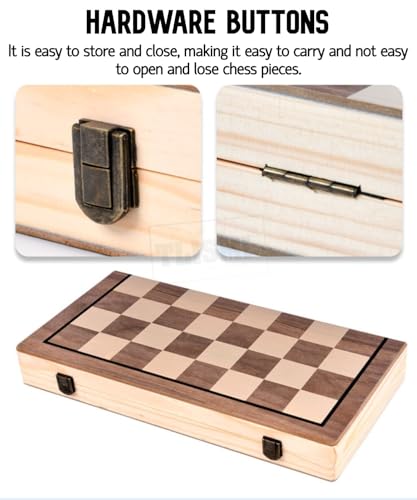 Image of Handmade Wooden Magnetic Chess Board Set for Kids & Adults | Compact & Foldable Board with Inbuilt Secure Storage & Anti Scratch Surface | Travel Friendly Ideal Indoor &Outdoor Game (29CM)