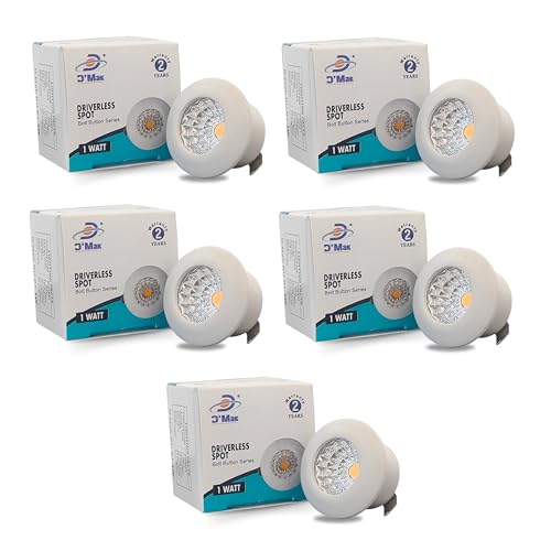 Image of D'Mak 1 Watt Round LED Button COB Light for POP /Recessed Lighting (Warm White, Pack of 5) White Body