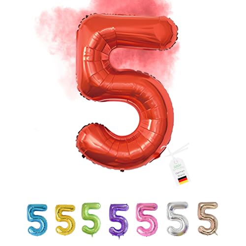 LITTLE BIRTHDAY | Zahlen Luftballon | Folienballon | Helium Gas Balloon Ballon | 101 cm | 0 1 2 3 4 5 6 7 8 9 in vielen Farben | Geburtstag | Kindergeburtstag | Deko | rot 5