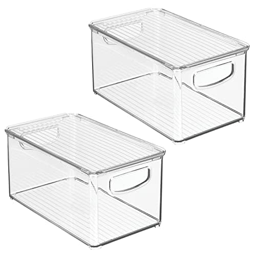 mDesign Plastic Deep Storage Bin Box Container with Lid and Built...