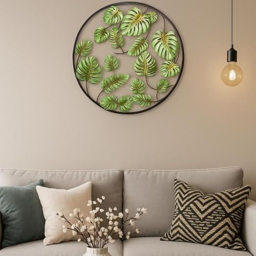 Image of Iron Large Round Leaf Handcrafted Multicolor Metal Abstract Wall Art Decorative Wall Frame Sculpture for Living Room Bedroom Drawing Room Home Decor