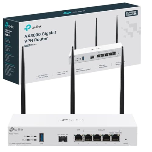 TP-Link Festa FR365 AX3000 Gigabit VPN WiFi Gateway, Free Cloud Management, WiFi 6 AX3000, 6 x Gigabit Ports (including 1 SFP), 1 x USB 3.0 WAN Port,