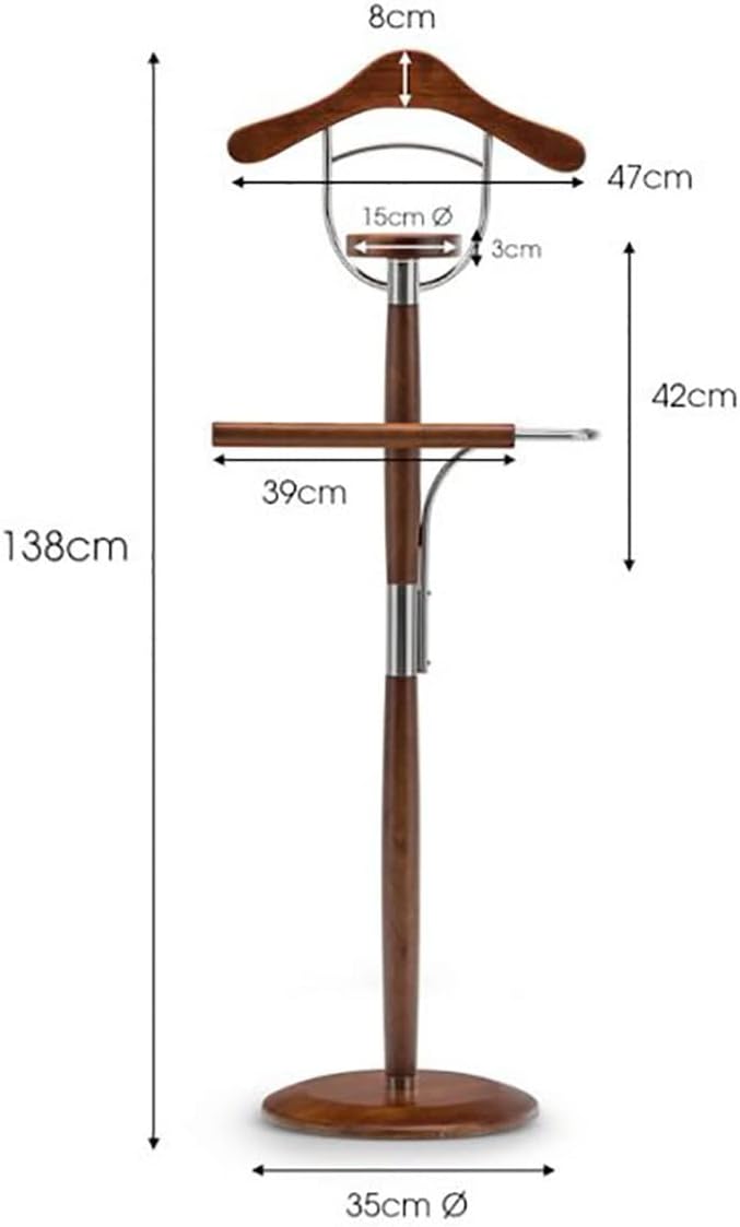 Portable Garment Rack Wood Clothes Rack Suit Valet Stand Wardrobe with Clothes Hanger and Pants Rail Tie & Belt and Shoe Rack,Brown-35x138cm