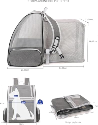 Image of Cat Backpack Carrier, Breathable Cat Carrier Pet Backpack for Kitty Small Dog Up to 15Lbs, Transparent & Foldable Pet Carrier for Travel Hiking ((Dark Grey-Square Expandable)