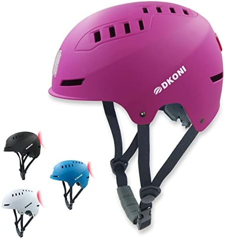 DKONI Bike Helmet with LED Lights Bicycle Helmets USB Rechargeable Front & Back LED Light Adult Cycling Helmet for Urban Commuter (Small, Pink)