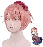 Youyaa Ddlc Doki Doki Literature Club Sayori Women Pink Short Wig Cosplay Costume Heat Resistant Synthetic Hair Wigs (No Headwear)