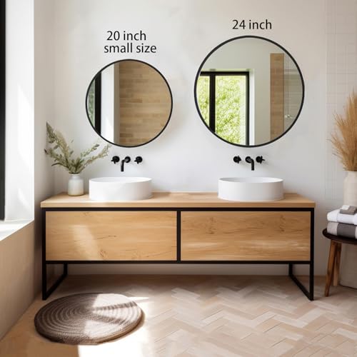 Image of Sunniry Black Circle Mirror, Round Bathroom Mirror 20 inch, Round Wall Mirror Matte Metal Frame, Circle Mirrors for Bathroom, Vanity, Bedroom, Hallway.