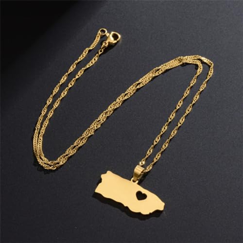 Puerto Rico Map Pendant Necklaces Stainless Steel PR Puerto Ricans Heart Map Jewelry Gifts (Gold)3