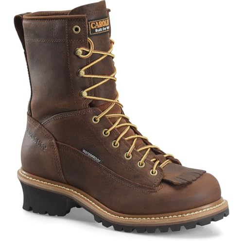 Carolina Spruce 8" Soft Toe Waterproof Logger Work Boot for Men, Durable Leather, Oil & Slip Resistant, EH Rated, Dark Brown - 9.5 D
