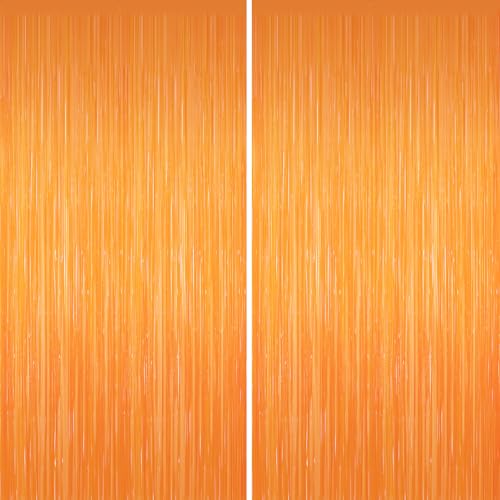 YUEXIZEXI 2 Pack Orange Foil Fringe Curtains 3.3ft x 6.6ft Streamer Foil Curtain Tinsel Backdrop for Birthday Party Christmas Decor Wedding Engagement Baby Shower Bachelorette Party Decorations