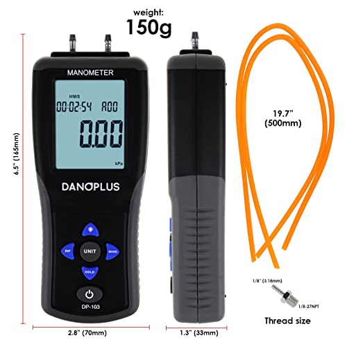 DANOPLUS DP-103 Manometer Digital Gas Pressure Tester Differential Pressure Gauge HVAC Air Pressure Meter with Backlight Data Record Function,Black - Image 7
