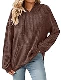 Gemulate Women’s Hoodie Long Sleeve Jumpers Ladies Knitted Tops Pullover Sweater with Pocket Winter Tunic Sweatshirts for Women Brown L