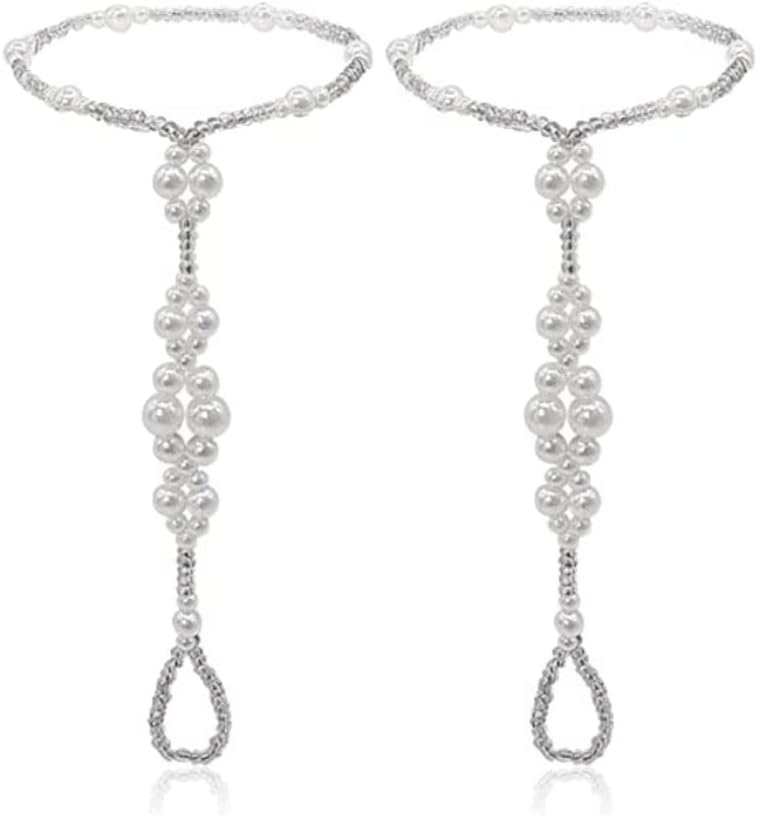 Wedding Barefoot Sandals Women Beaded Bracelets Anklet Foot Chain Jewelry 2PCS