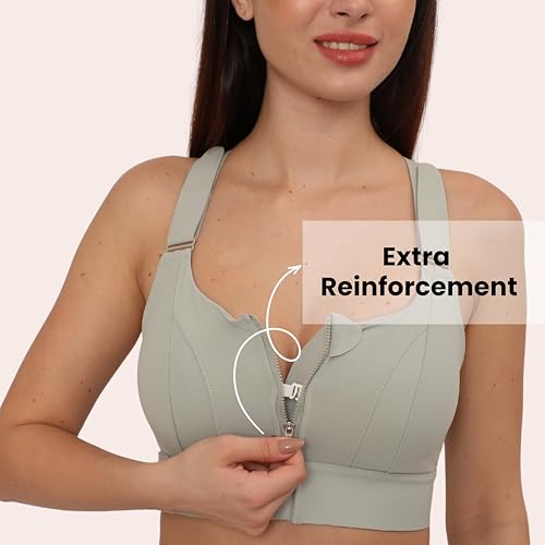 Image of GLAMORAS Women Polyester Spandex High Impact Front Zip Sports Bra Longline Fitness Criss Cross Back Crop Tops with Adjustable Velcro Strap at Band and Shoulder for Gym, Yoga & Workout - Size: M-4XL