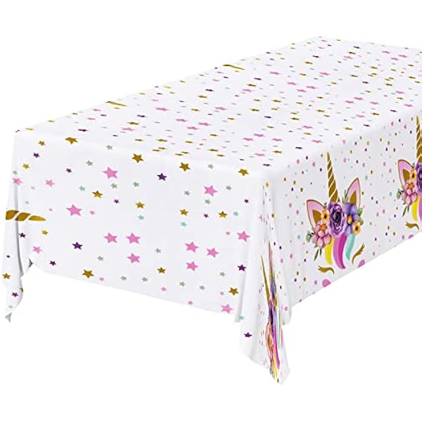 OSDUE Różowy fioletowy obrus na imprezę z motywem jednorożca, 130 x 220 cm, obrus z tworzywa sztucznego, jednorazowy obrus, imprezowy składany obrus, artykuły dekoracyjne dla dziewcząt i chłopców
