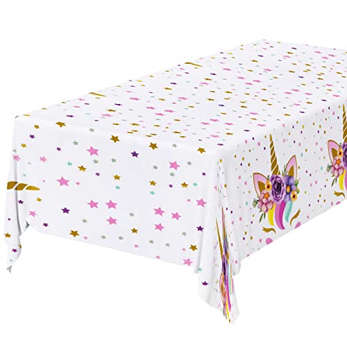 OSDUE Unicórnio rosa toalha de mesa de festa infantil, toalha de mesa descartável, toalha de mesa de plástico infantil, toalha de mesa de plástico descartável, mesa de jantar retangular 137 * 274 cm,