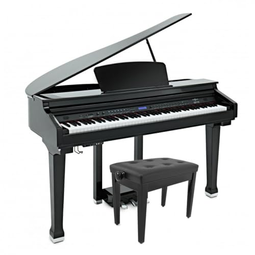Piano à Queue Numérique GDP-100 et Tabouret de Piano par Gear4music | Finition Ébène Poli...