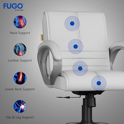 Image of FUGO FG235 Ergonomic Medium Back Office Chair with Adjustable Height, Cushioned Back&Seat, Tilting Mechanism, Heavy-Duty Metal Base, Dual Nylon Casters-Ideal for Work, Study, 3-Year Warranty (White)