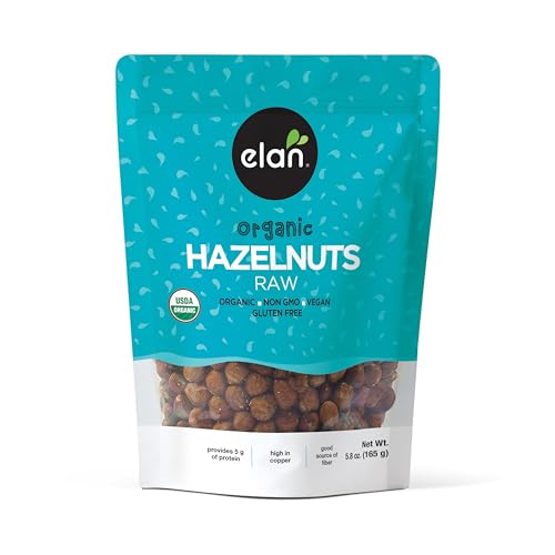 Elan Organic Raw Hazelnuts, 5.8 oz, Unsalted, Unroasted, Shelled Raw Nuts, With Skins, Healthy Snacks, Non-GMO, Vegan, Gluten-Free, Kosher, Filberts