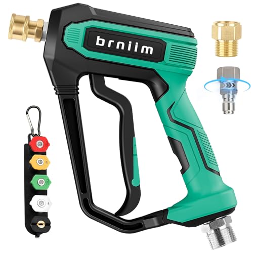 Short Pressure Washer Gun Pro - 5000 PSI/10.5 GPM Heavy-Duty Power Washer Gun w/ 5 Nozzles & 360 Anti-Kink Swivel-3/8 & 1/4" Quick Connect Compatible Foam Cannon/Dual Connecto/Car Wash Kit